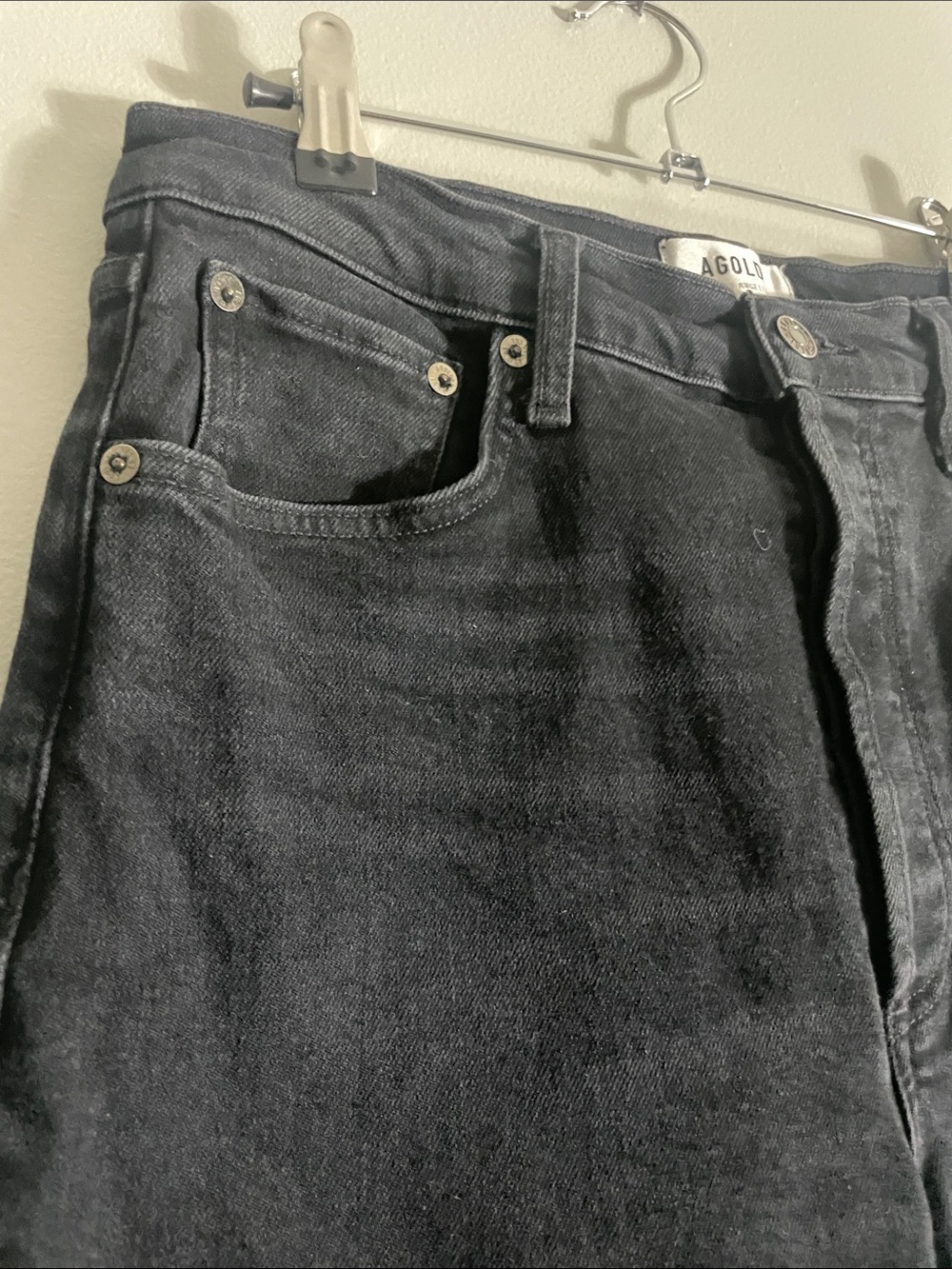 AGOLDE Women's Washed Black High Rise Straight Leg Button Fly Jeans - Picture 4 of 14